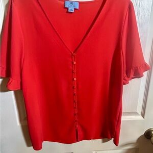 ❄️CeCe Orange Crepe Blouse Ruffle Sleeve M❄️